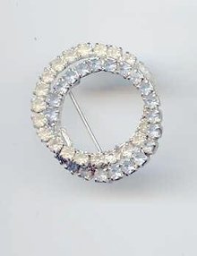 SALE Circle Pin Rhinestone White and blue