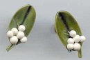 SALE Ceramic Leaf and white Berry Earrings