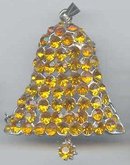 SALE Bells Bells. Amber Rhinestone Bell Pin +Pendant