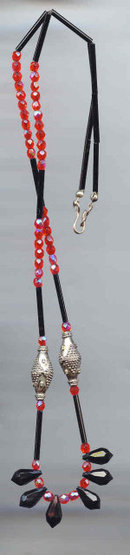 SALE Long Glass Necklace Black and red