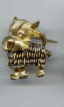 SALE Yorkie Dog Pin with Rhinestone eyes Cute