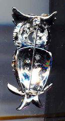 SALE Rhinestone Owl with Green Eyes