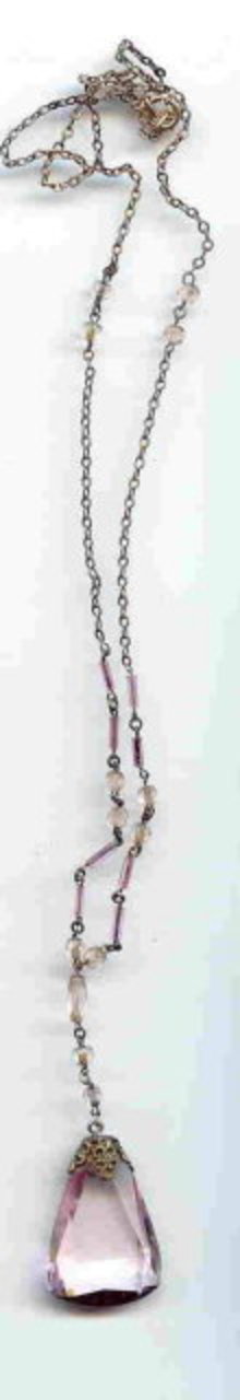 SALE Vintage Long Pink Stone Crystal Necklace