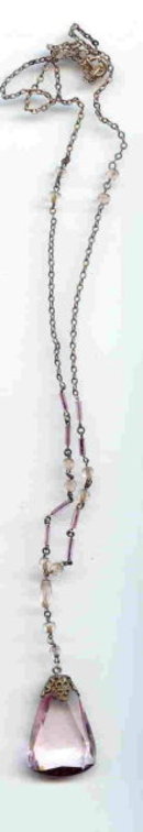 SALE Vintage Long Pink Stone Crystal Necklace