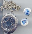 SALE Delft Locket and earrings to match