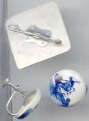 SALE Three Piece Delft Set Pin and Earrings