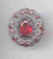 SALE Vintage Round Pin With Red Stones