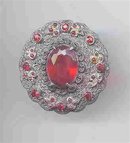SALE Vintage Round Pin With Red Stones