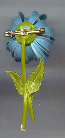 Long Aqua and Lime Green Flower Pin