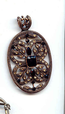 Copper and Black Glass Pendant large