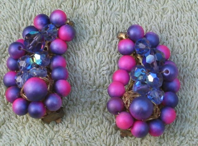 Purple Beaded Moon Earrings