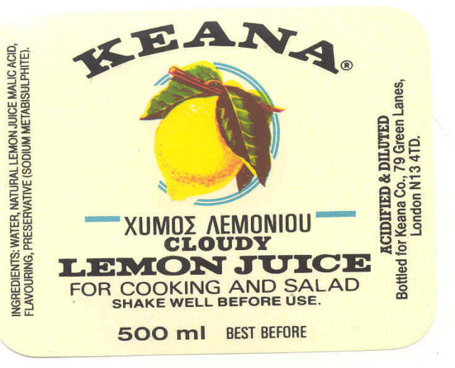Keana Lemon Juice Label