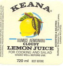 Keana Lemon Juice Label 1950s