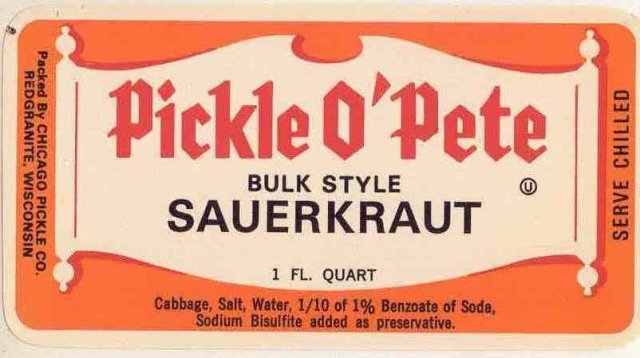 Pickle O' Pete Sauerkraut Label
