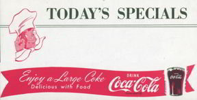 Coca-Cola Soda Coke Menu Sheet