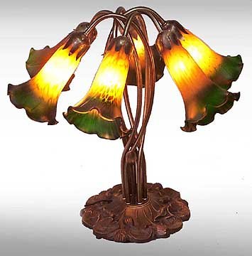 Glass Six Light Lily Flower Lamp