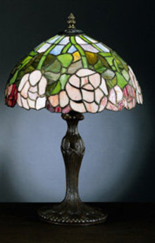 Rose Tiffany-Style Lamp - Leaded Glass Shade with Cast Metal Base