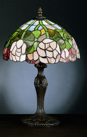 Rose Tiffany-Style Lamp - Leaded Glass Shade with Cast Metal Base