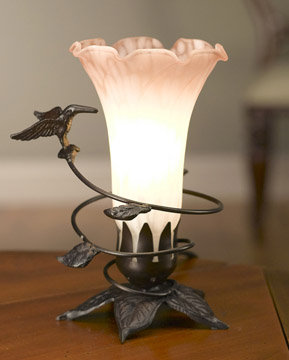 Hummingbird Lamp Pink and White Shade