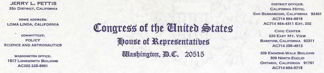 Jerry Pettis Letterhead from Congress