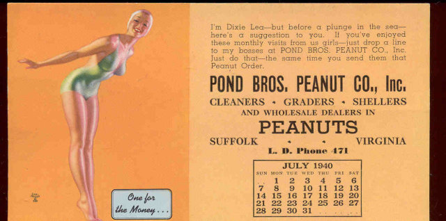 Pond Peanuts Moran Pinup Blotter 1940