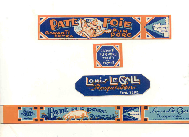 Pig Pate Can Bottle Label Set 1930s