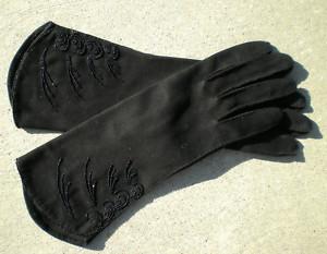 Beaded Black Opera Gloves
