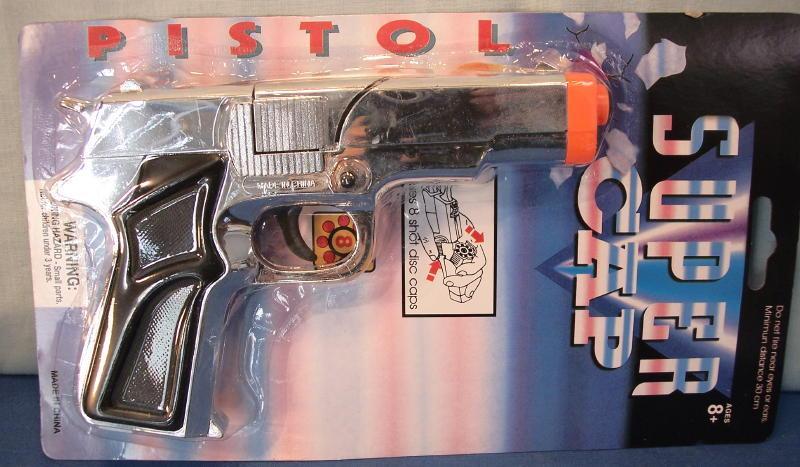 Super Silver Cap Gun Toy on Display Card
