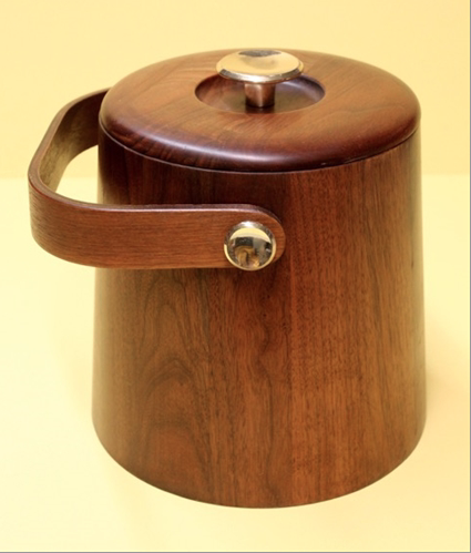 Vermillion Solid Walnut Ice Bucket 1960s