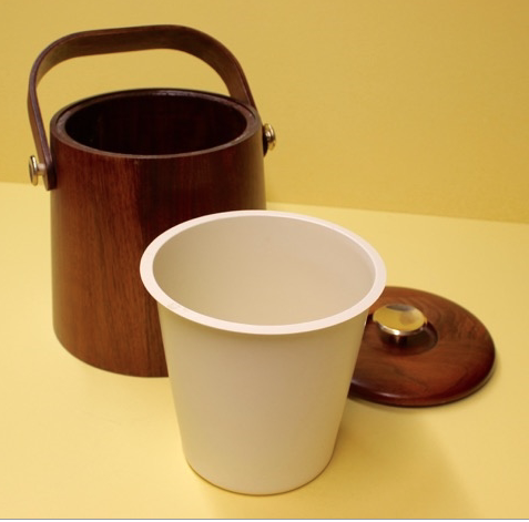 Vermillion Solid Walnut Ice Bucket 1960s