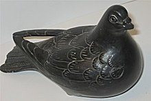 old Ceramic Black Pigeon Bird Statue
