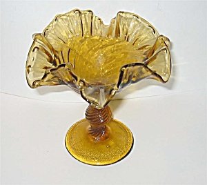 Depression Era Amber Brown Glass Fruit Compote
