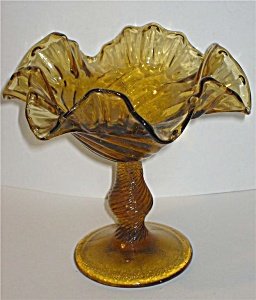 Depression Era Amber Brown Glass Fruit Compote