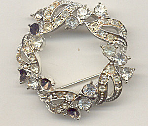 Old Vintage Circular Wreath Rhinestone Pin