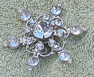 Vintage Rhinestone Snowflake Brooch Pin