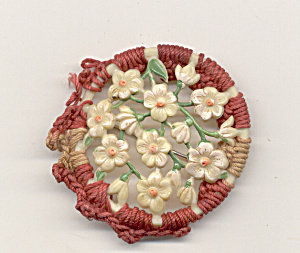 Celluloid Floral Brooch Pin