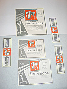 old vintage 7UP Soda Bottle Labels Set