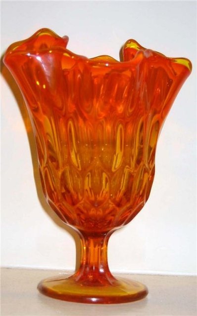 Orange Amberina Glass Fluted Compote candy dish