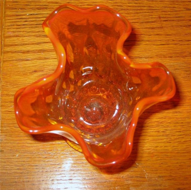 Orange Amberina Glass Fluted Compote candy dish