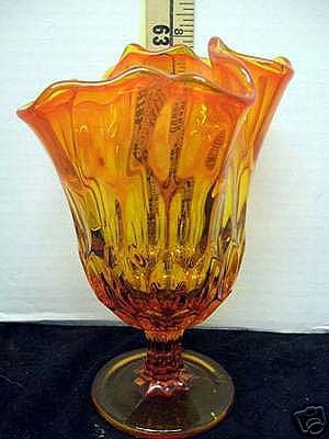 Orange Amberina Glass Fluted Compote candy dish