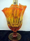 Orange Amberina Glass Fluted Compote candy dish