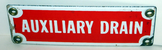 Auxiliary Drain Porcelain Plumber Sign