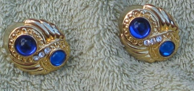 Retro Blue Gold Button Earrings