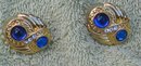 Retro Blue Gold Button Earrings