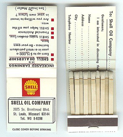 Old Vintage SHELL OIL MATCHBOOK full