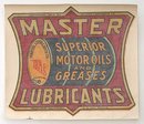 MOTOR OIL DECAL * VINTAGE MASTER LUBRICANTS 1924 STORE WINDOW DECAL