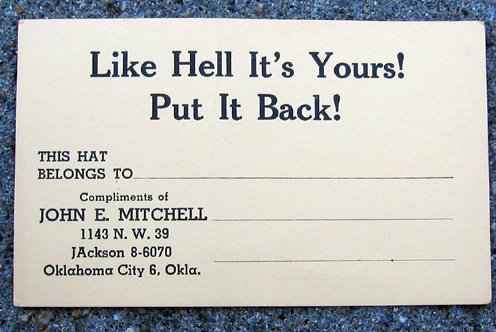 old vintage COMICAL HAT CHECK CARD