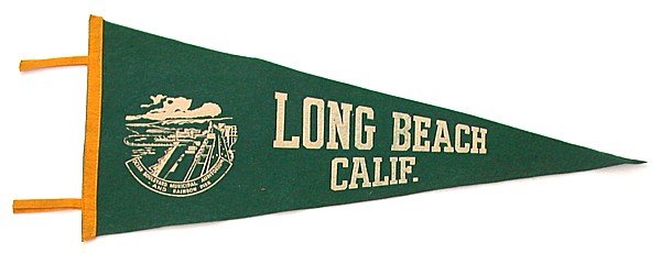 old vintage 1940s LONG BEACH CA felt pennant