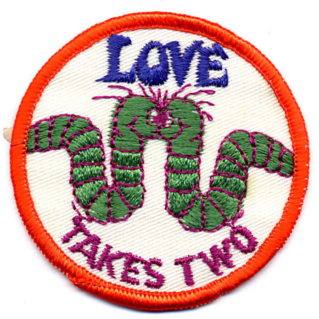 old vintage WORM LOVE PATCH 1960s ~ hippy
