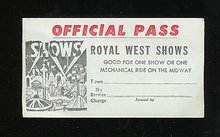 old vintage 1950s MIDWAY CARNIVAL PASS ~ ROYAL